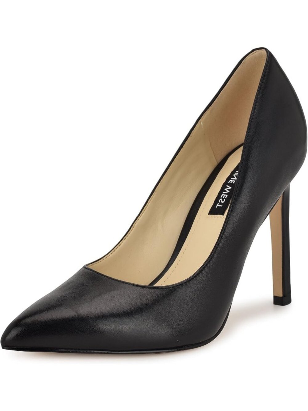 Women's Black Leather Pointed Toe Footbed Tatiana Pump Casual Covered Heel Shoes